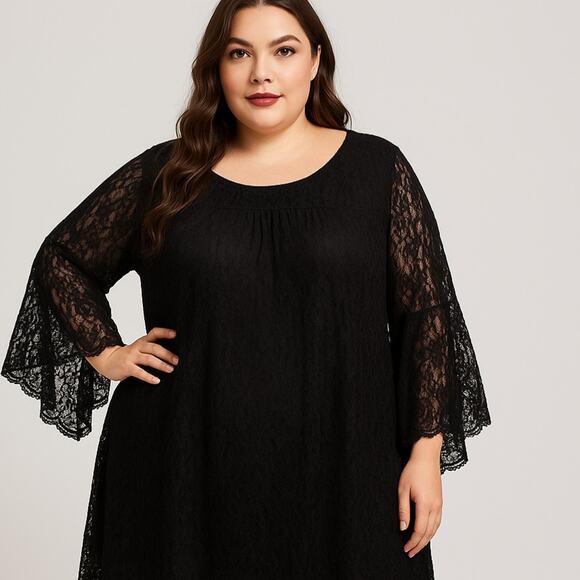 Perfectly Priscilla Womens Bell Sleeve Black Lace Dress SZ 3XL Whimigoth NWT - Picture 1 of 13